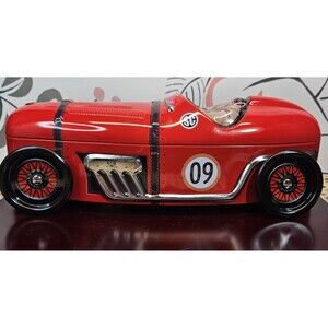 Silver Crane Company Red Race Car Storage Chocolate Cookie Tin 11” x 4” Empty